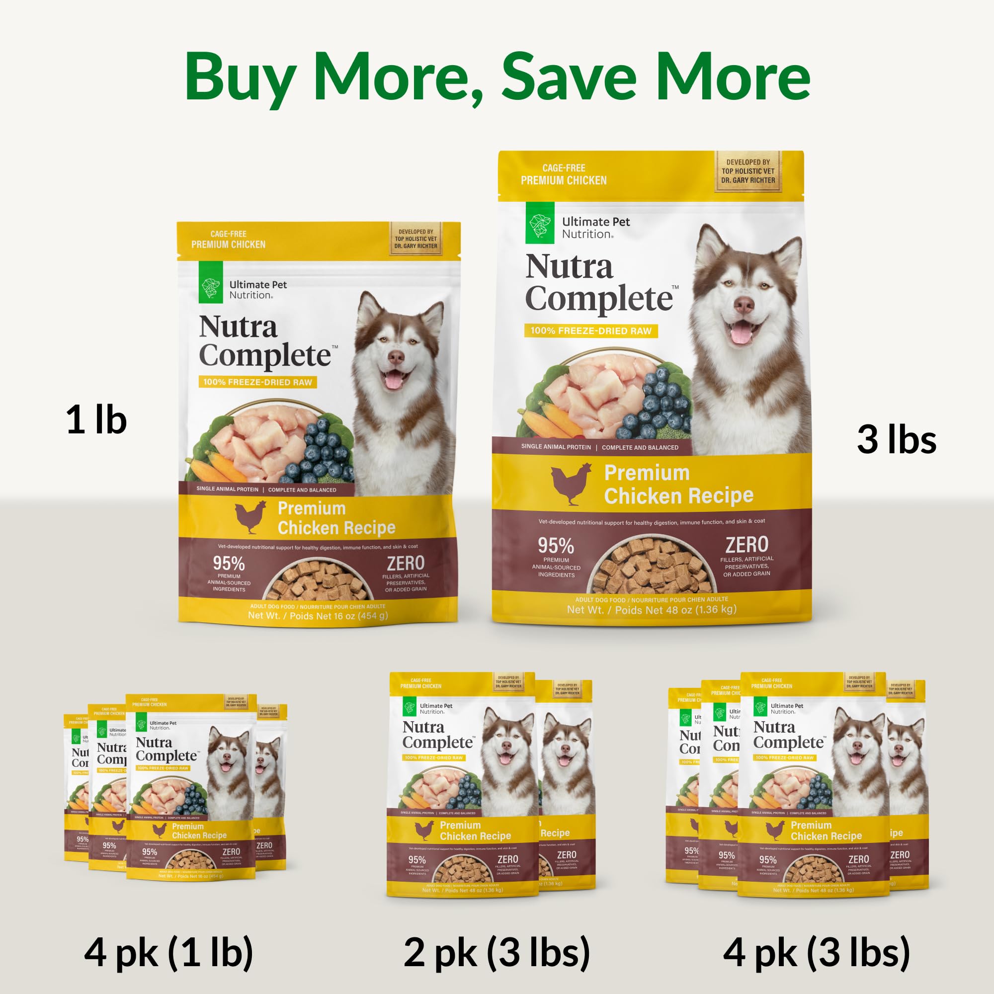 Nutra Complete ingredients include flaxseed, blueberry, carrot, and spinach