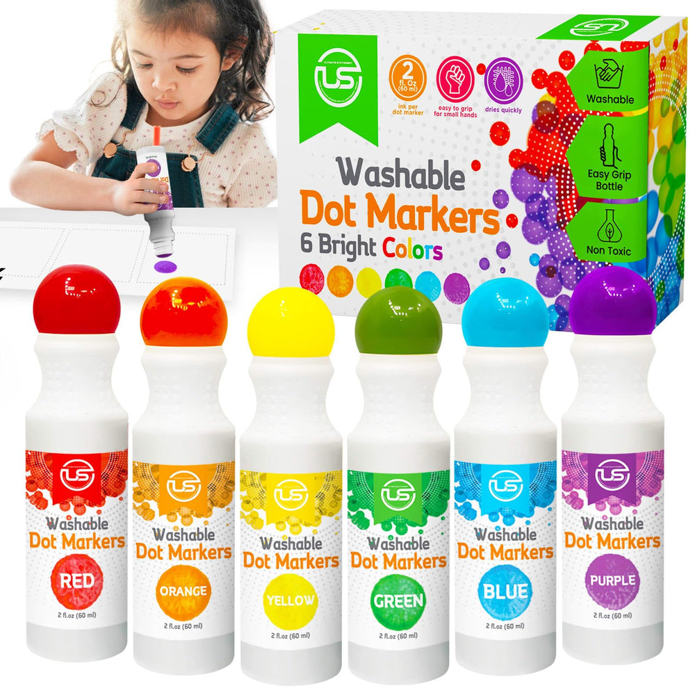 Ultimate Stationery six bright color dot markers for toddlers promote early color recognition.