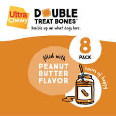 Ultra Chewy Peanut Butter Double Treat Bones supports dental health while chewing.