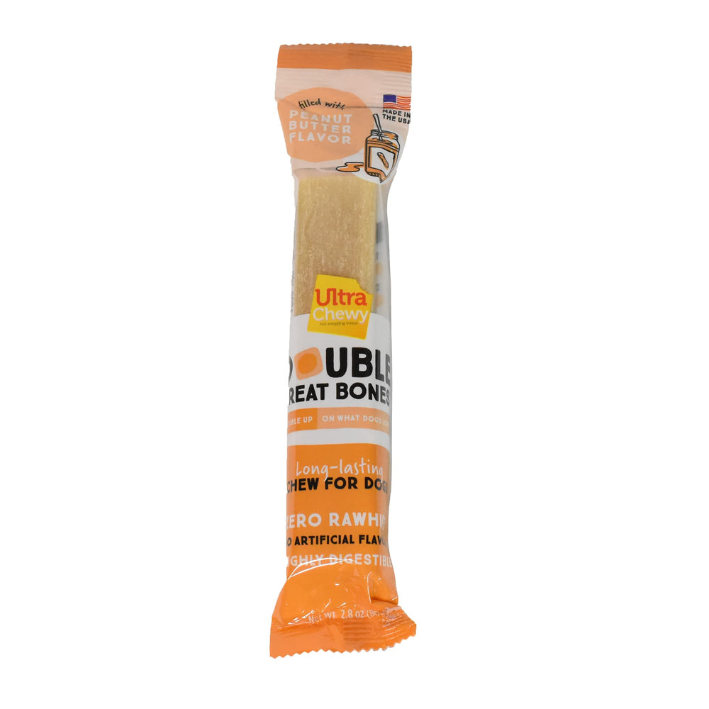 Ultra Chewy Peanut Butter Double Treat Bones supports dental-friendly chewing.