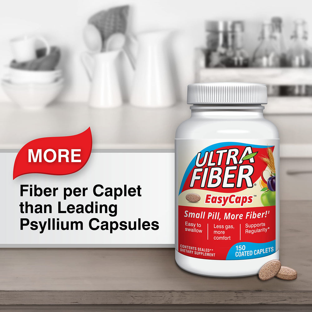 Ultra-Fiber caplets with fruits hint at soluble and insoluble fiber blend.