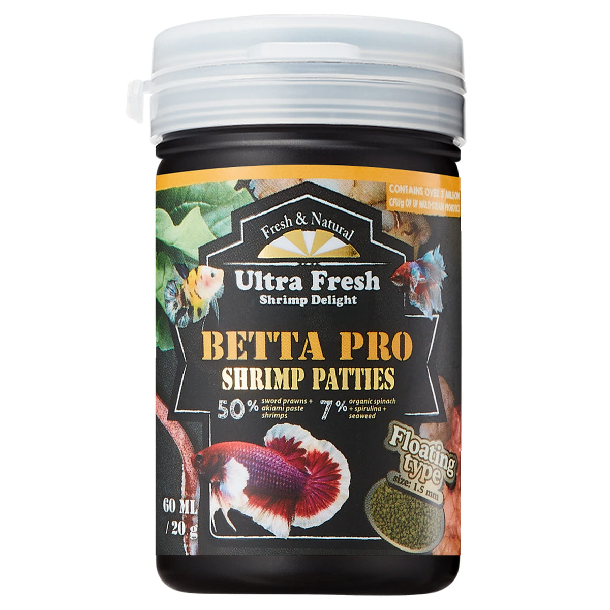 Ultra Fresh Betta food packaging showing premium ingredients for picky eaters