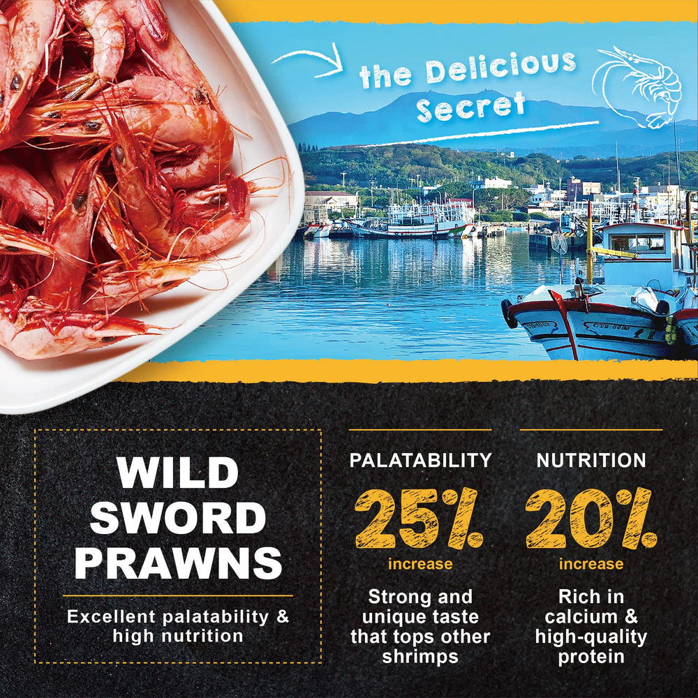 Ultra Fresh Betta ingredients mix highlighting sword prawns and akiami paste for natural protein