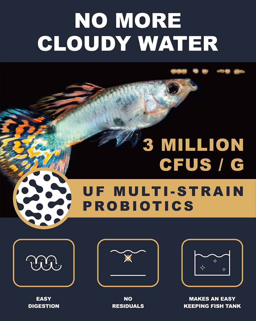 Ultra Fresh Royal Guppy Mignon : coloration naturelle accrue grâce aux algues et spiruline.