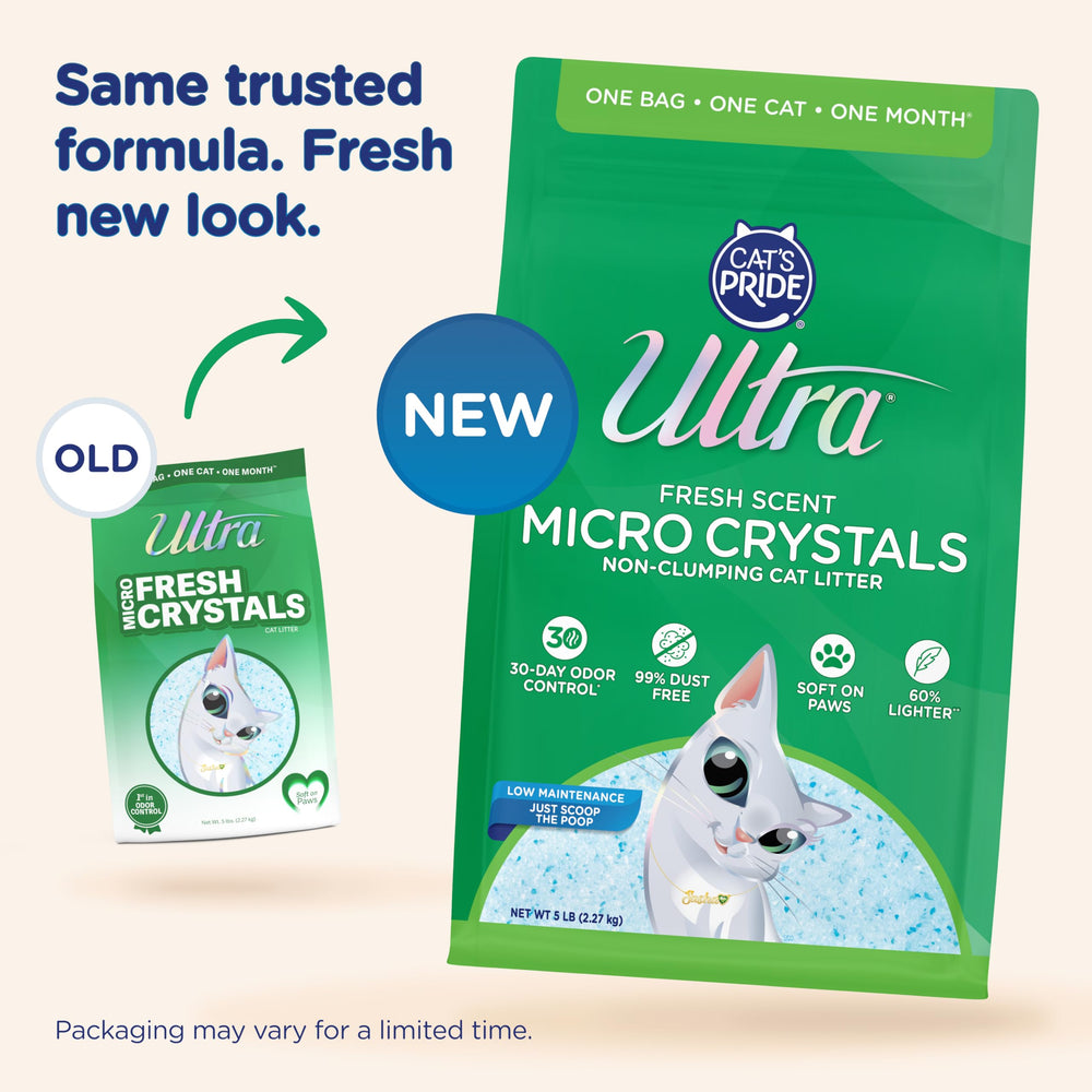 ULTRA Fresh crystals in the litter box show odor control.