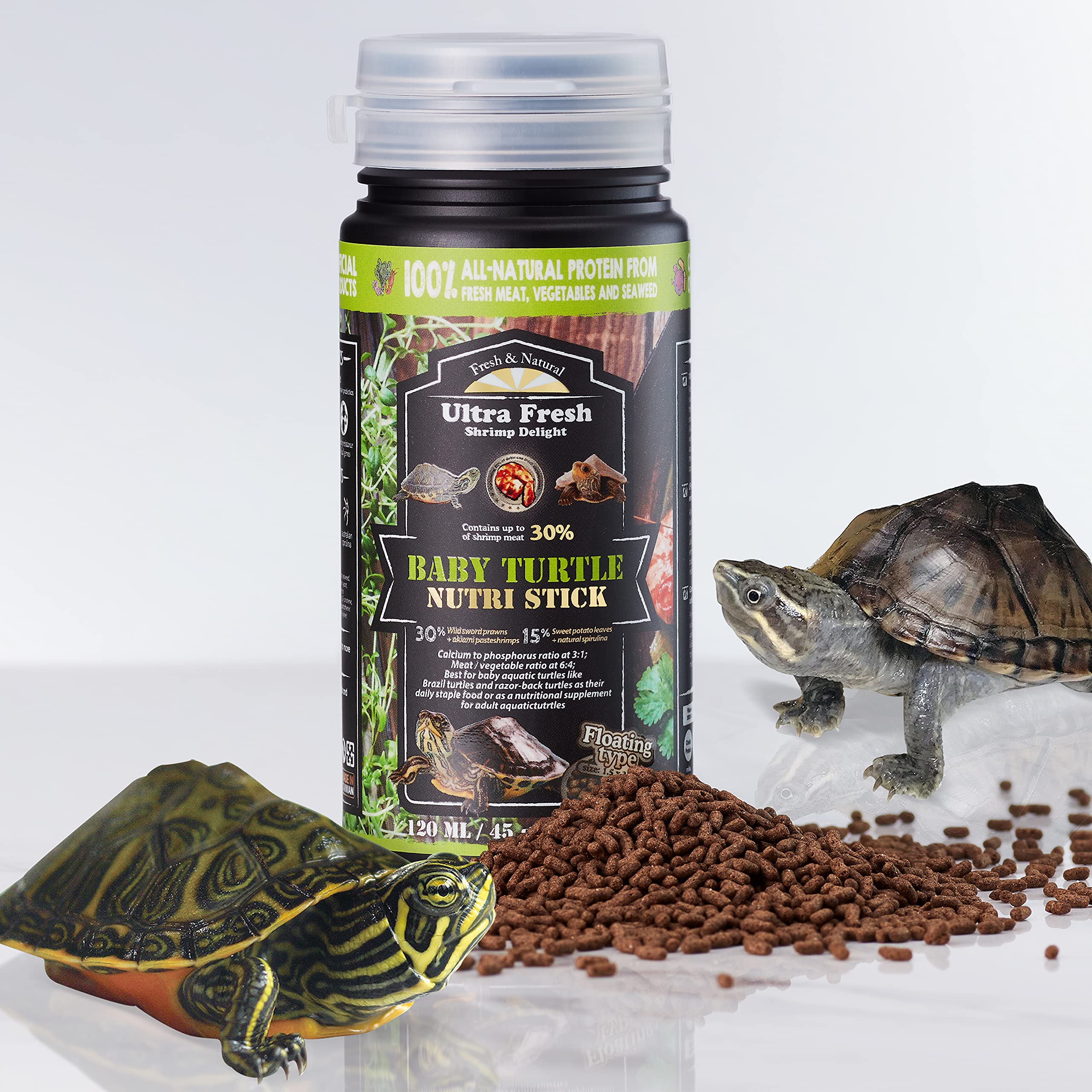 Ultra Fresh floating Nutri Sticks dissolving slowly for easy feeding.