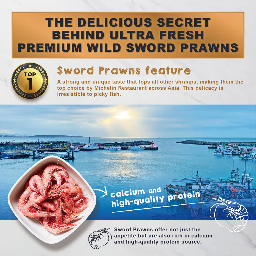 Ultra Fresh sword prawn flavor boosts palatability for picky hatchlings.