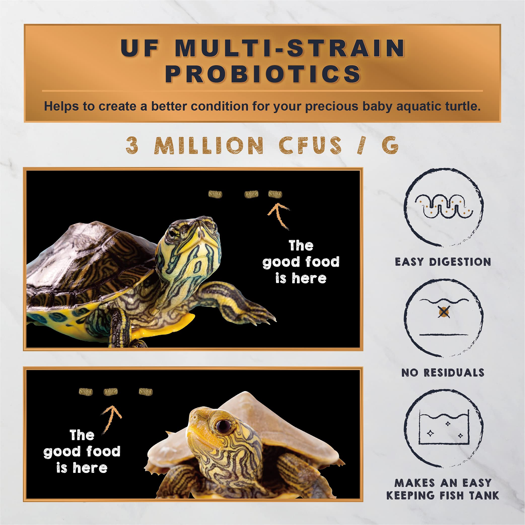 Ultra Fresh turtle food rich with probiotics supports digestion.