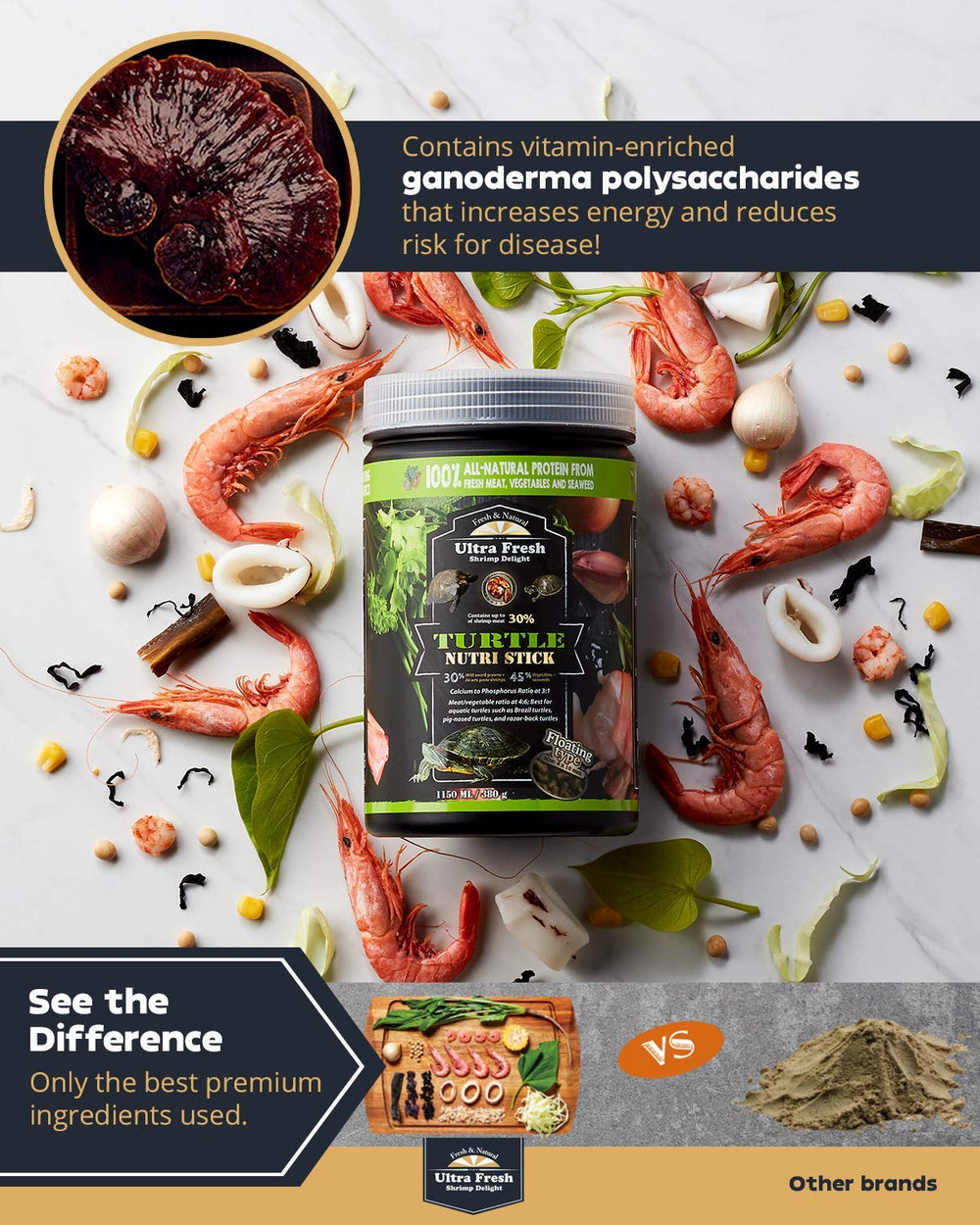 Ultra Fresh Turtle Nutri Stick all-natural ingredients provide wholesome nutrition.