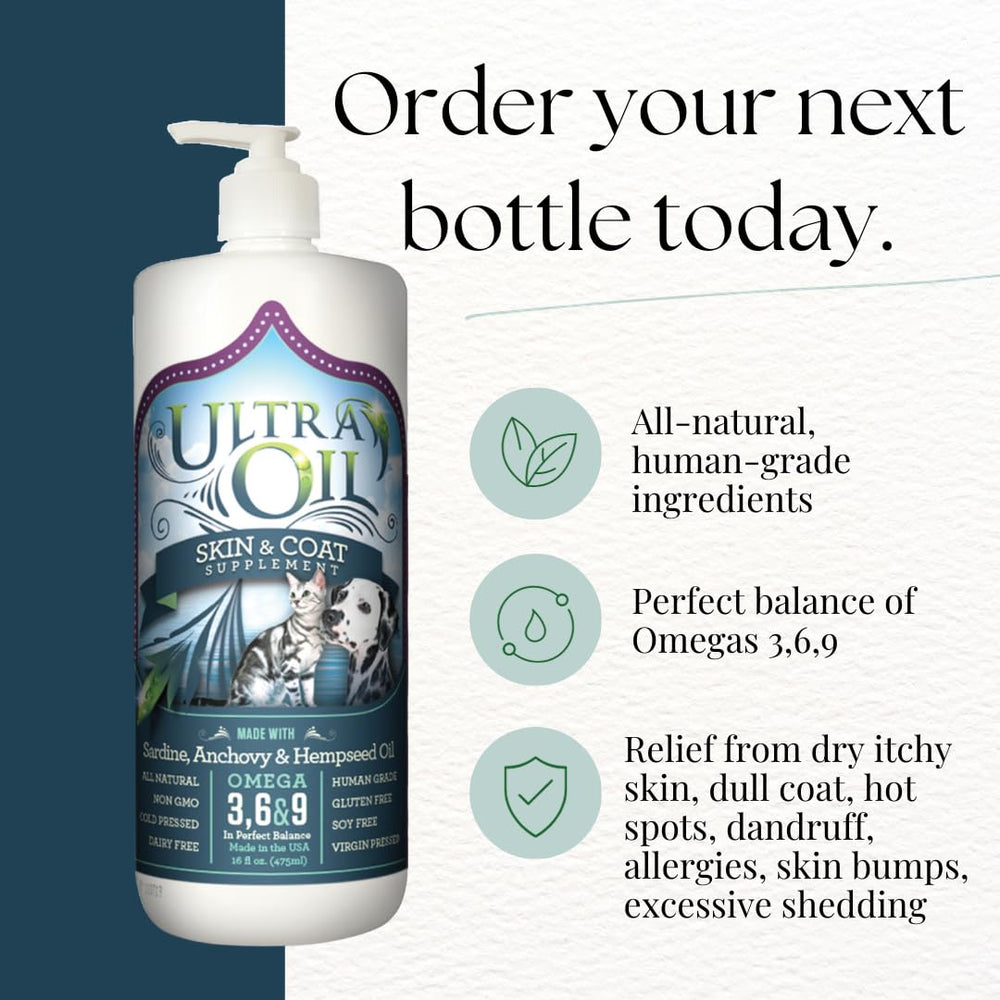 Ultra Oil non-GMO dairy-free fish oil for pets.