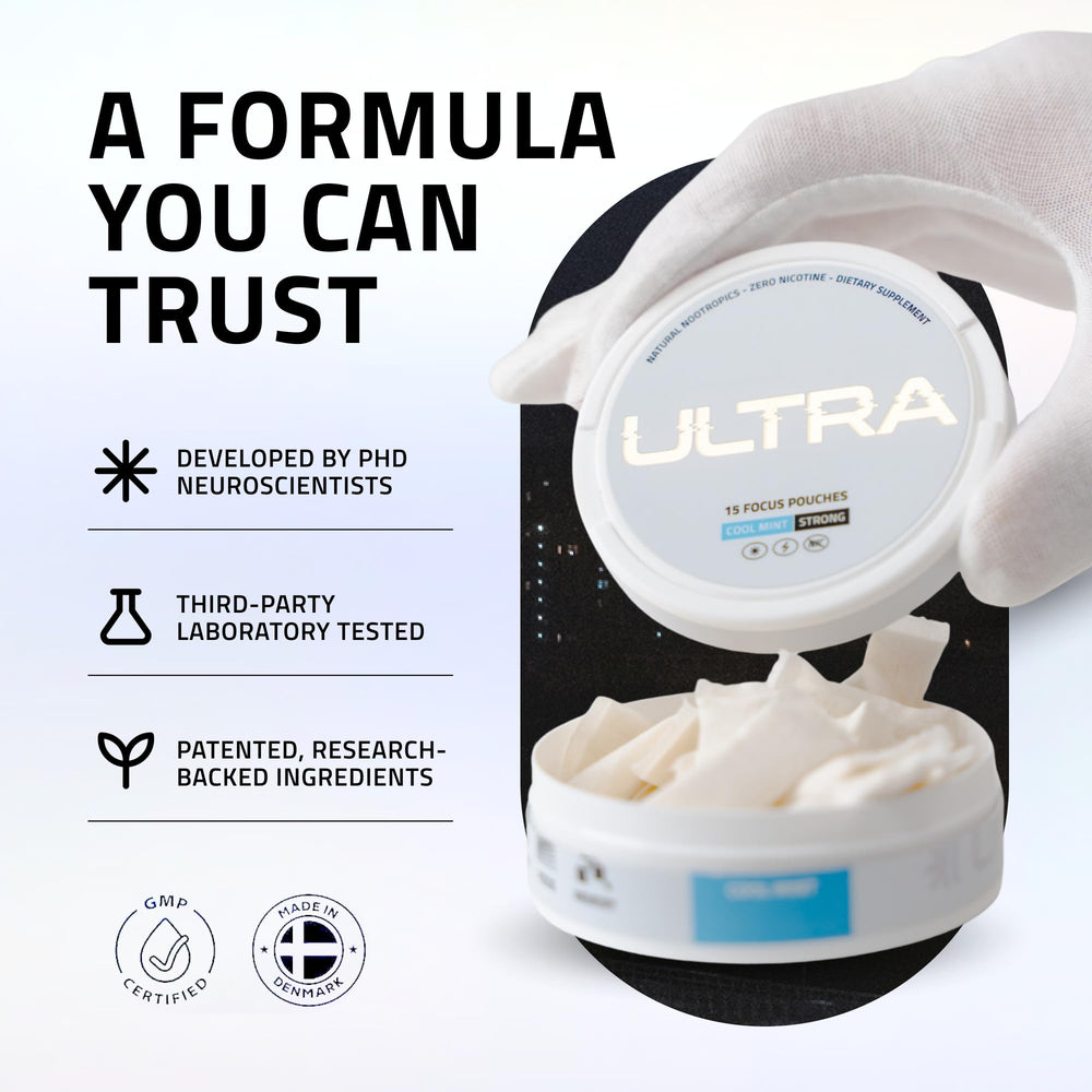 Ultra Pouches Desk setup with Cool Mint for focused work sessions.