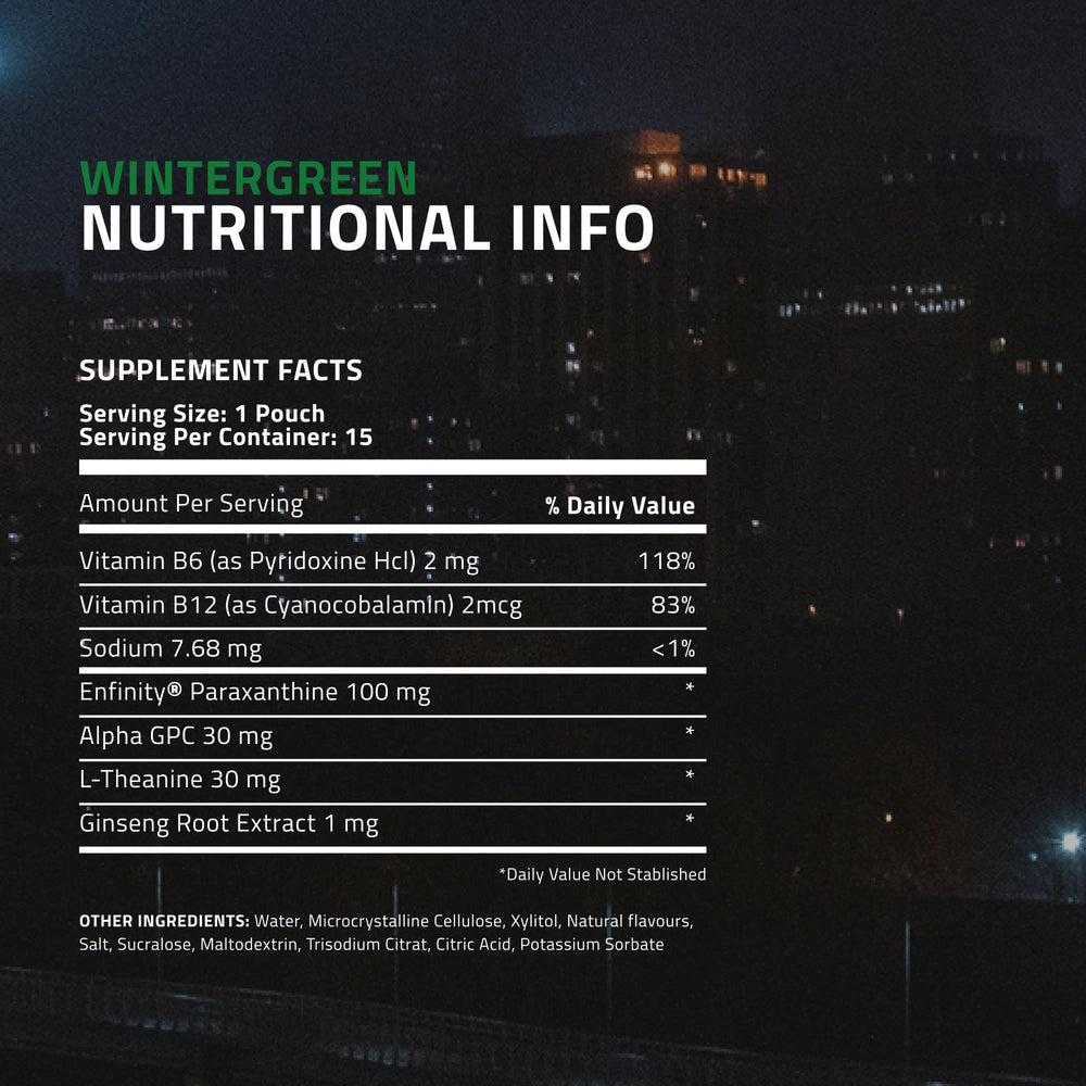 Ultra Pouches Wintergreen front packaging highlights a clean, plant-powered energy option.