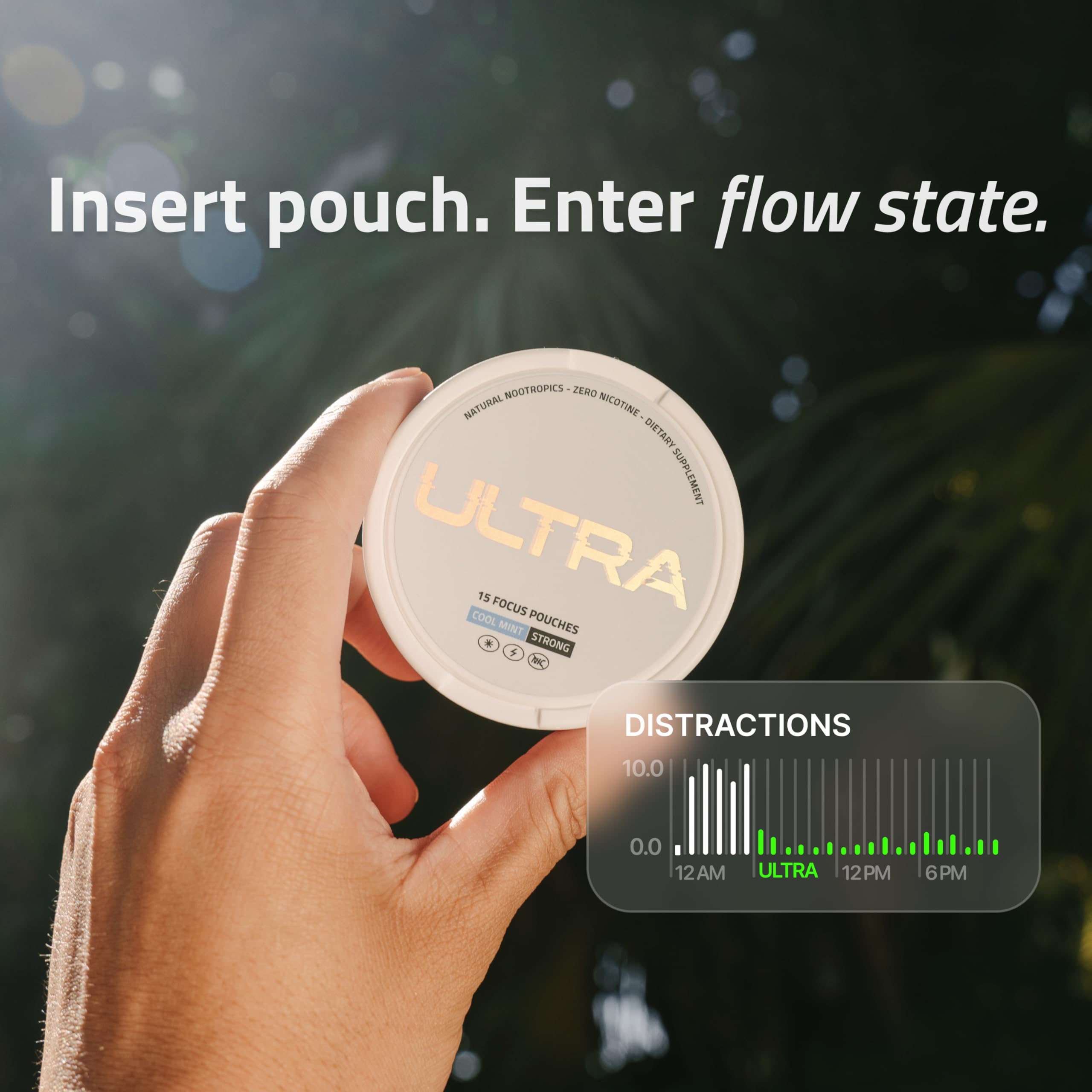 Ultra Pouches Wintergreen label shows ingredients and plant-based blend.