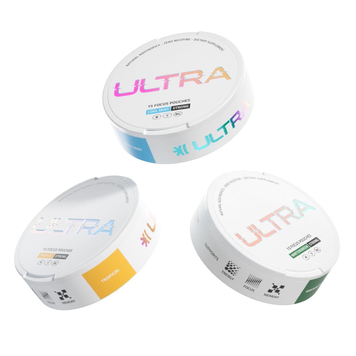 Ultra Pouches wintergreen variety pack on display for crisp daytime focus.