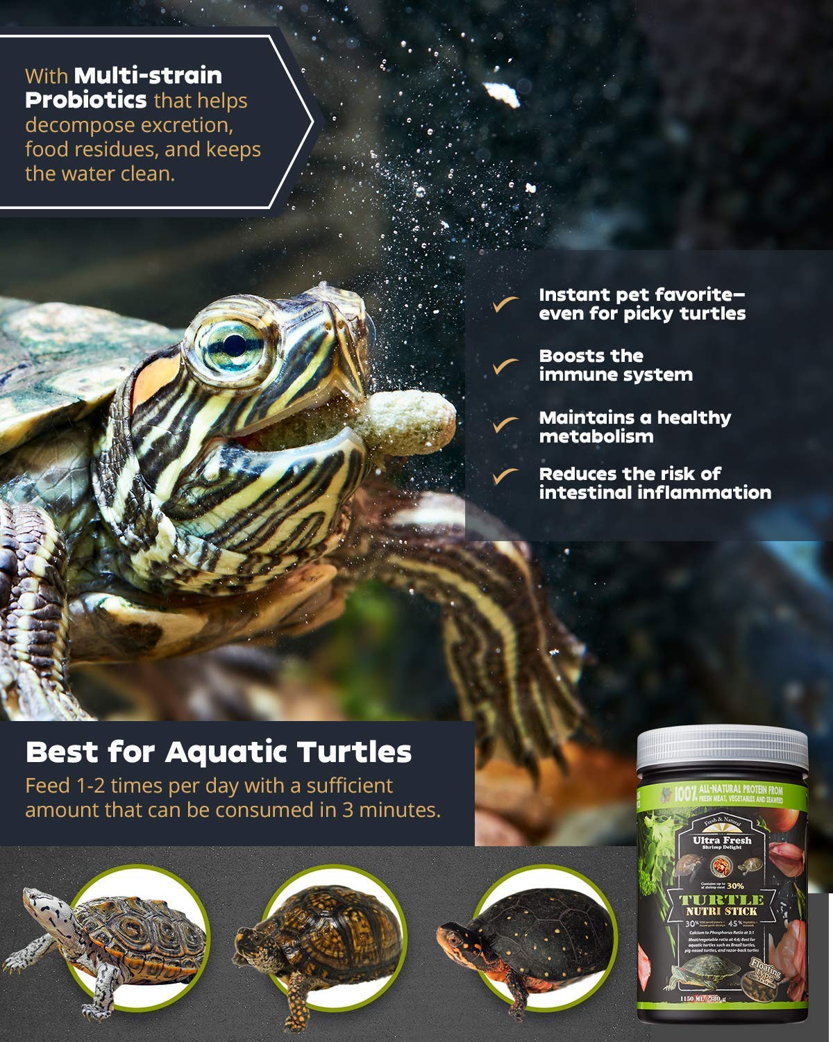 Ultra Fresh Turtle Nutri Stick stays intact for 24 hours in the tank