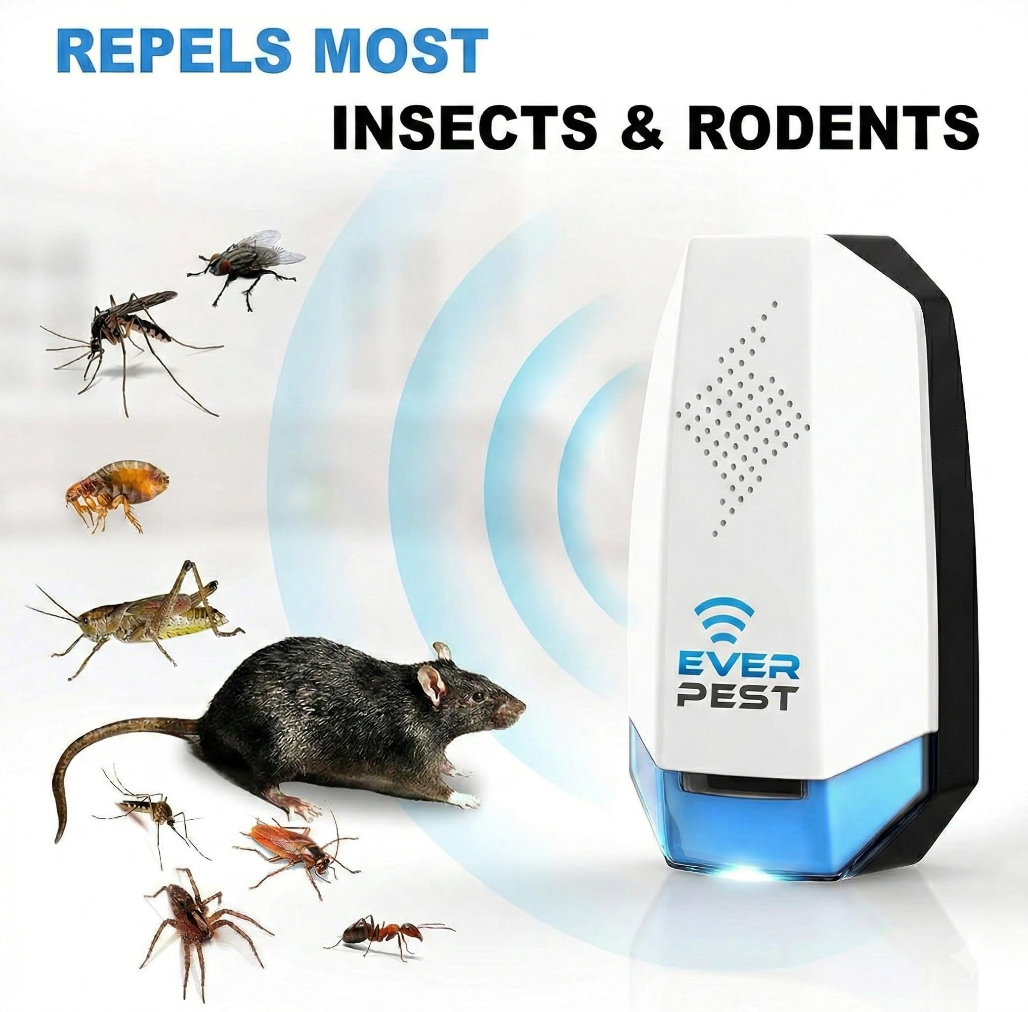 Ever Pest Ultrasonic Pest Repeller 2-pack with soft blue night light for subtle room illumination