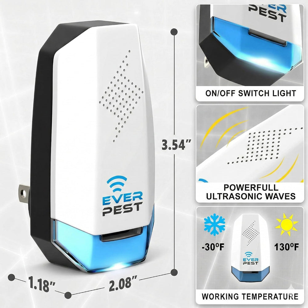Ever Pest Ultrasonic Pest Repeller 2-pack operates quietly, blending with living spaces