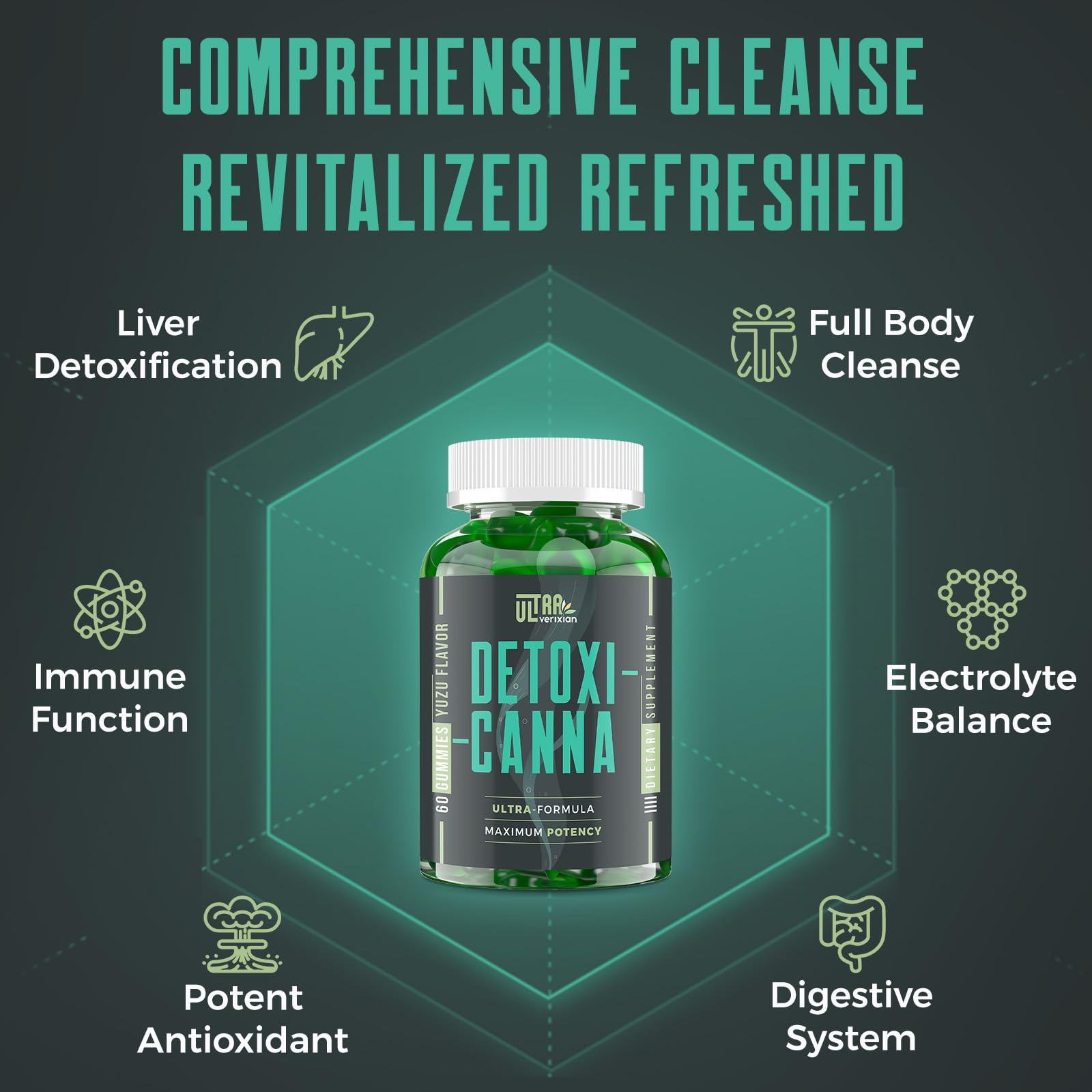 Ultraverixian Detox Gummies on shelf hints at liver-support and antioxidant-rich extracts.