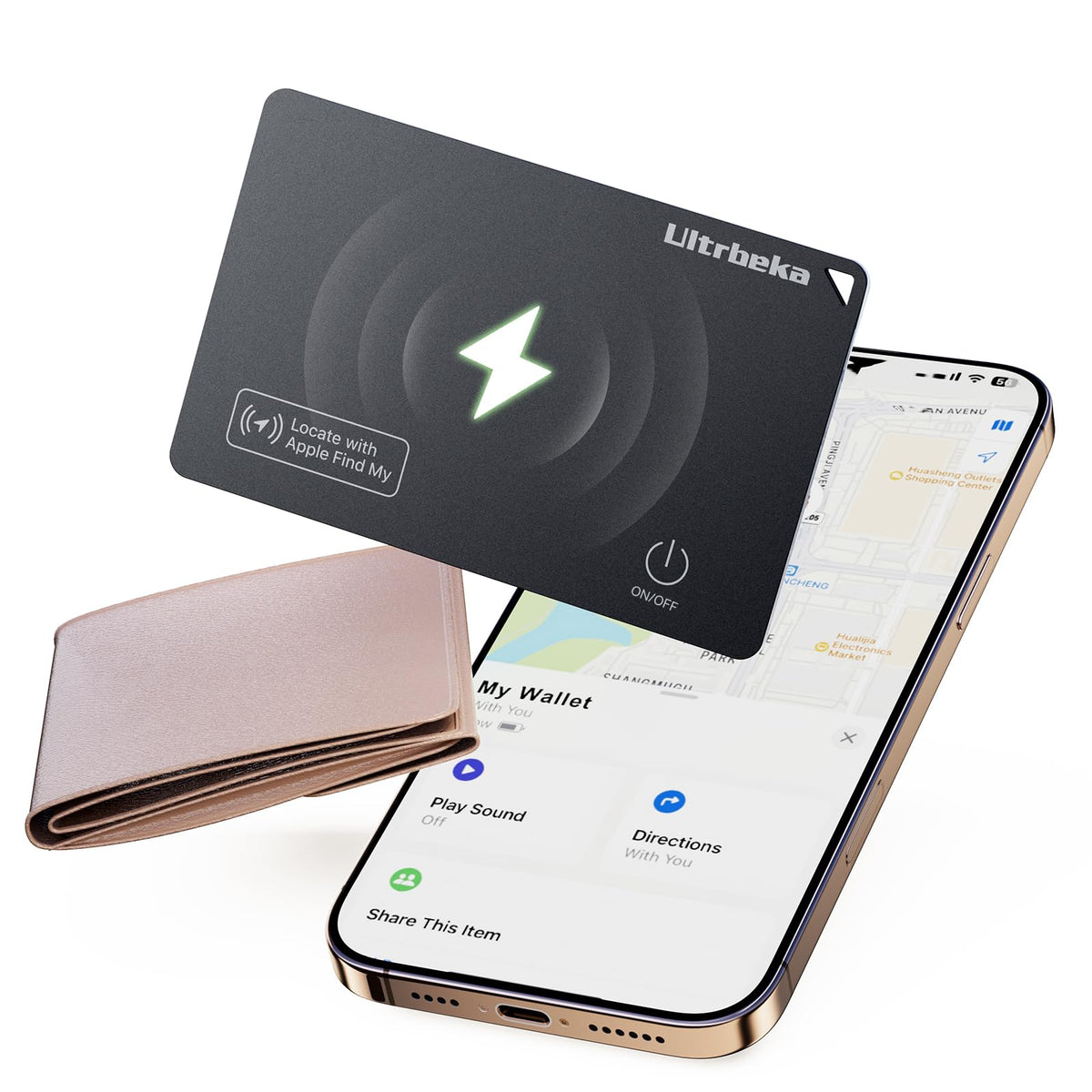Ultrbeka Ultra-Thin Wallet Tracker Card shows a slim profile for easy wallet insertion and tracking.