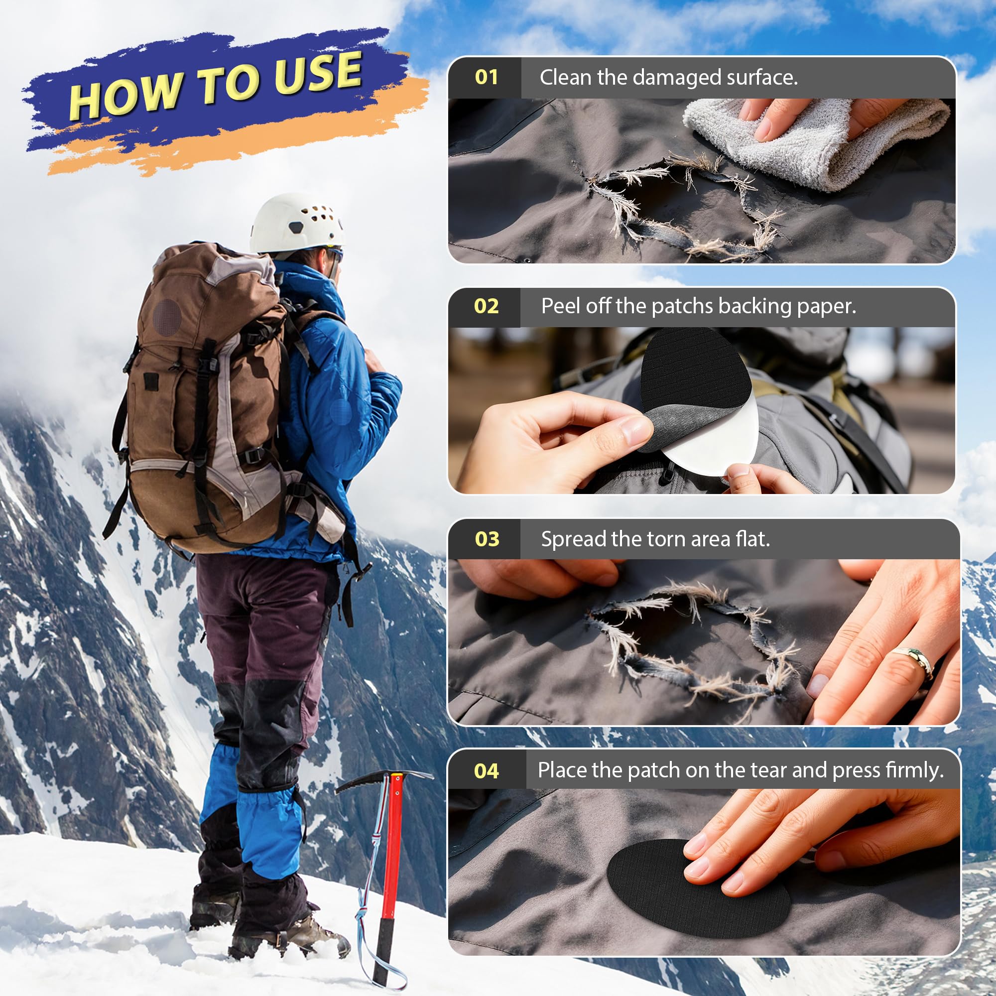 Umaini patches suitable for jackets, backpacks, tents, gloves, and sleeping bags.