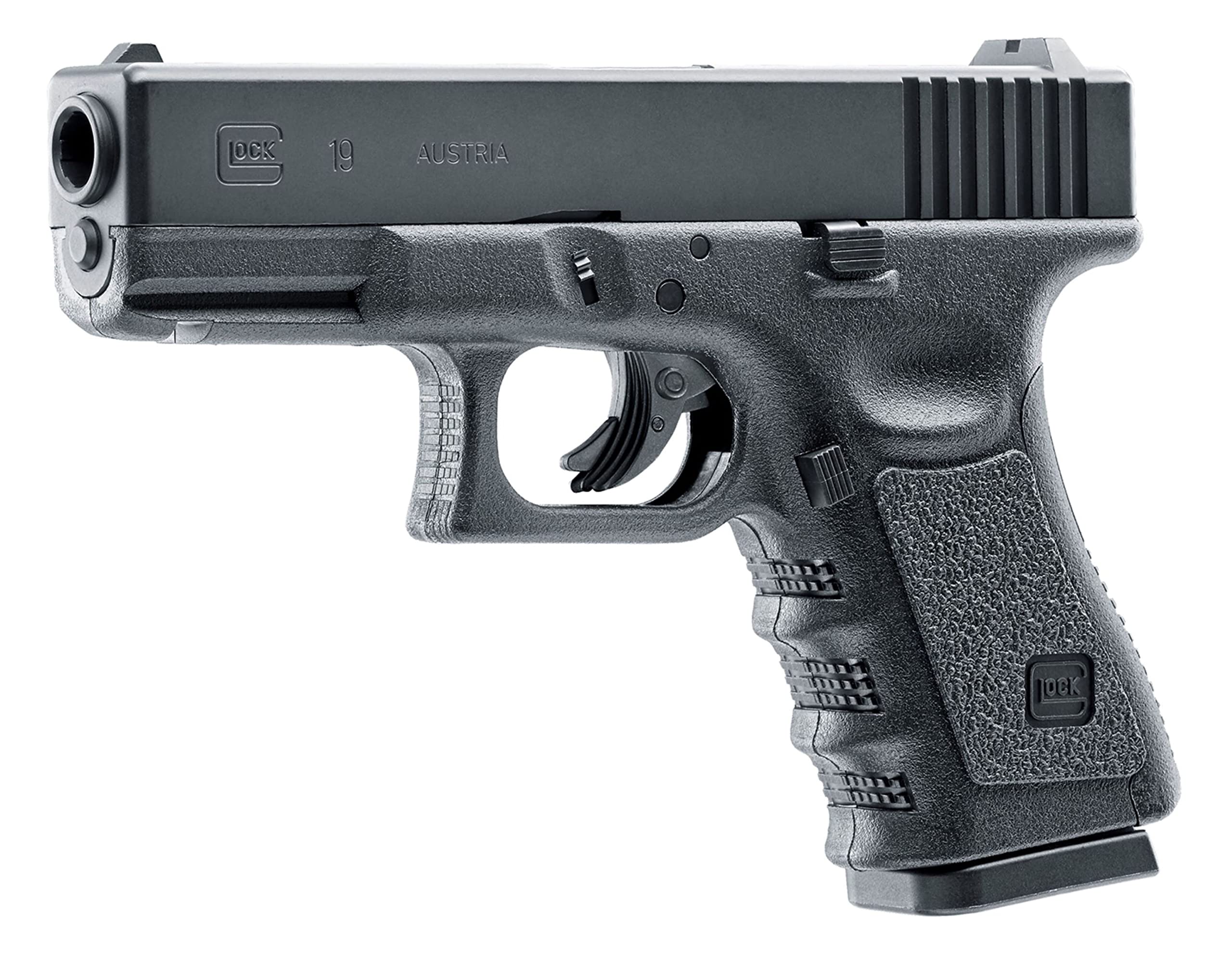 Umarex Glock 19 Gen3 firing .177 BBs up to 410 FPS for responsive practice.