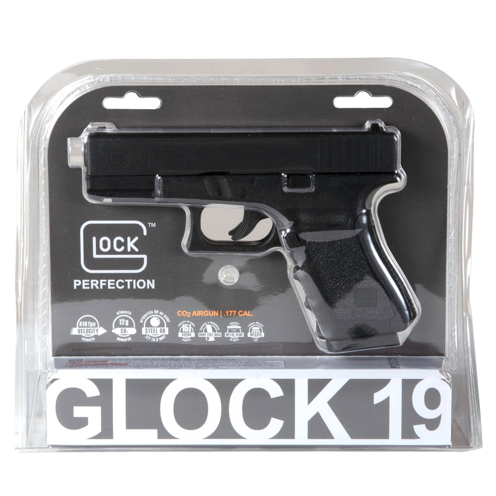 Umarex Glock 19 Gen3 fixed sights and licensed markings for authentic handling.
