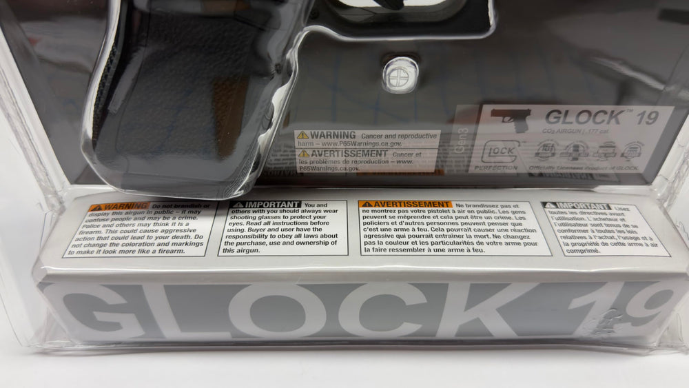 Umarex Glock 19 Gen3 officially licensed Glock markings for realistic look.