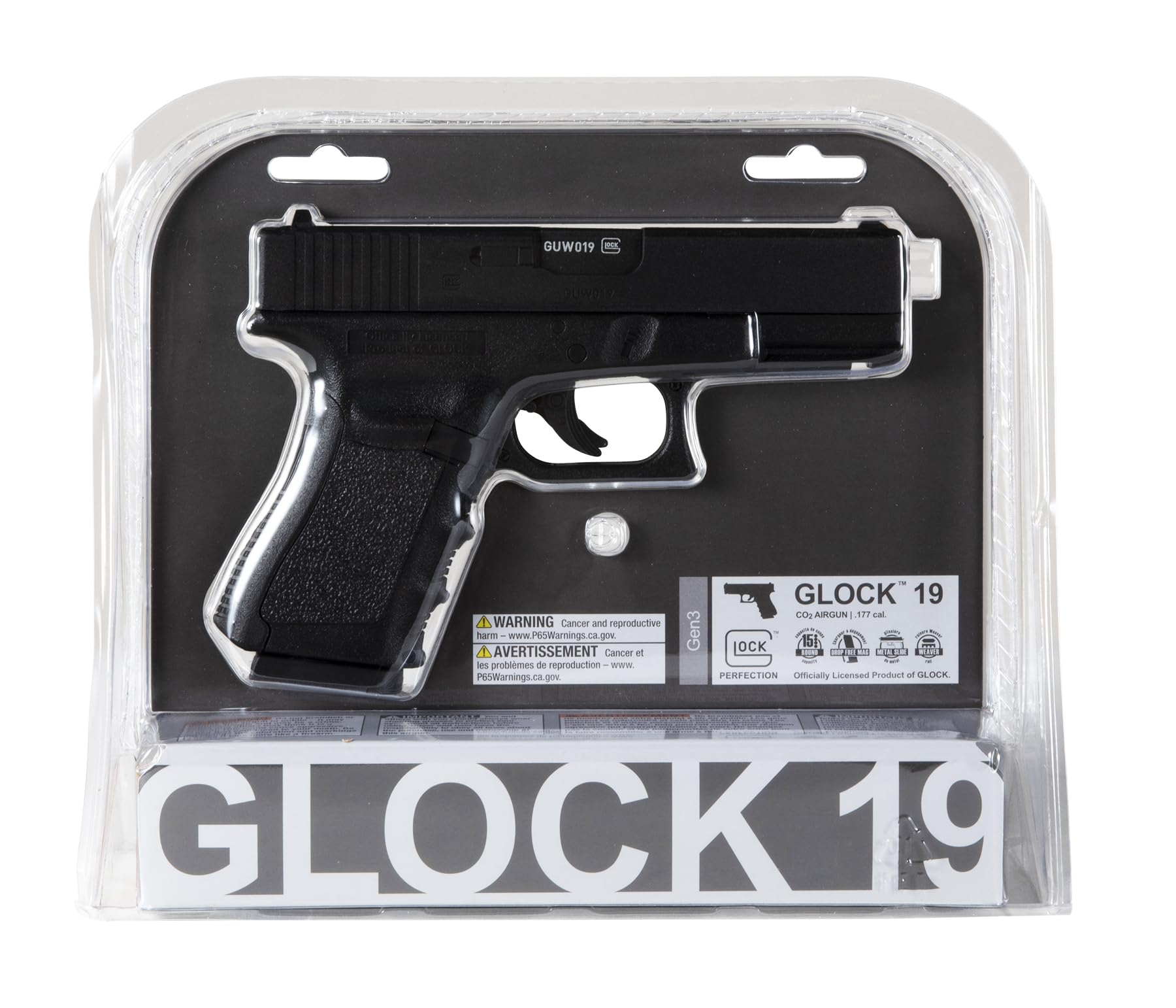 Umarex Glock 19 Gen3 with Weaver rail for accessory mounting.