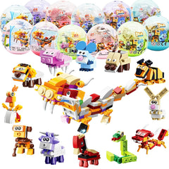 UMEELR 12pcs pre-filled Easter eggs featuring colorful animal builds for egg hunt.