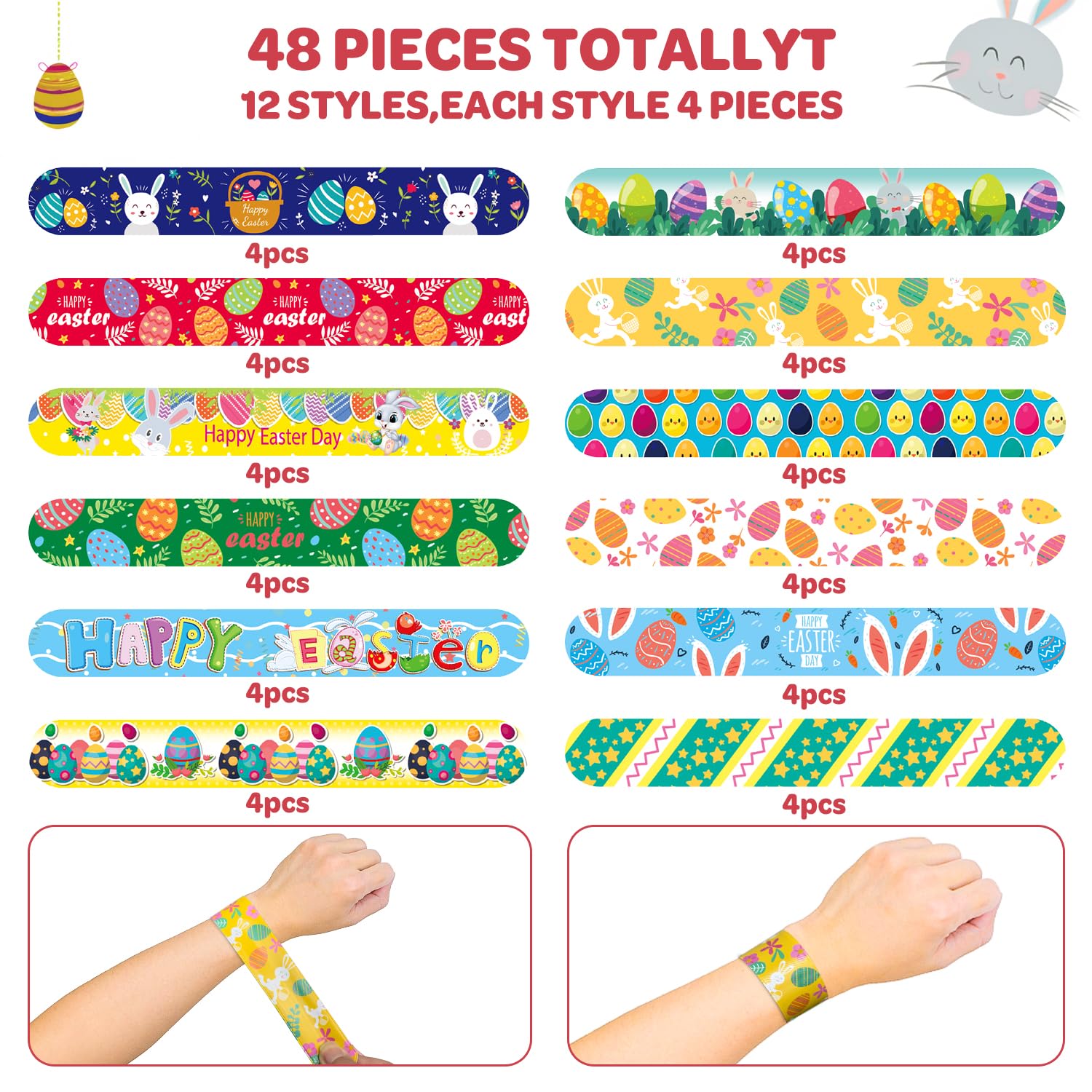 UMEMAXSO Easter slap bracelets with egg design, perfect for egg hunts and gift bags.