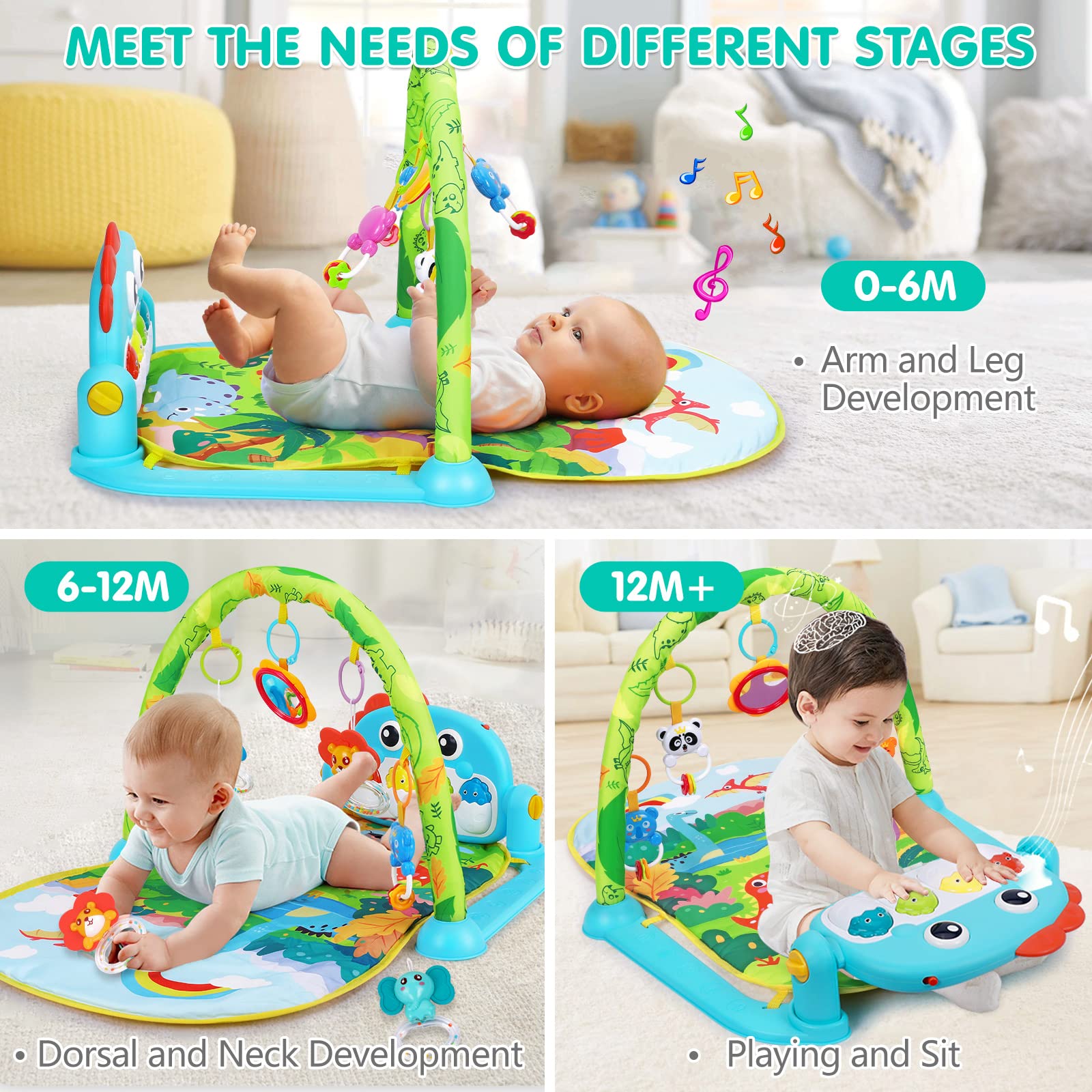 UMIKU Baby Gym chewing toys provide teething relief during play.