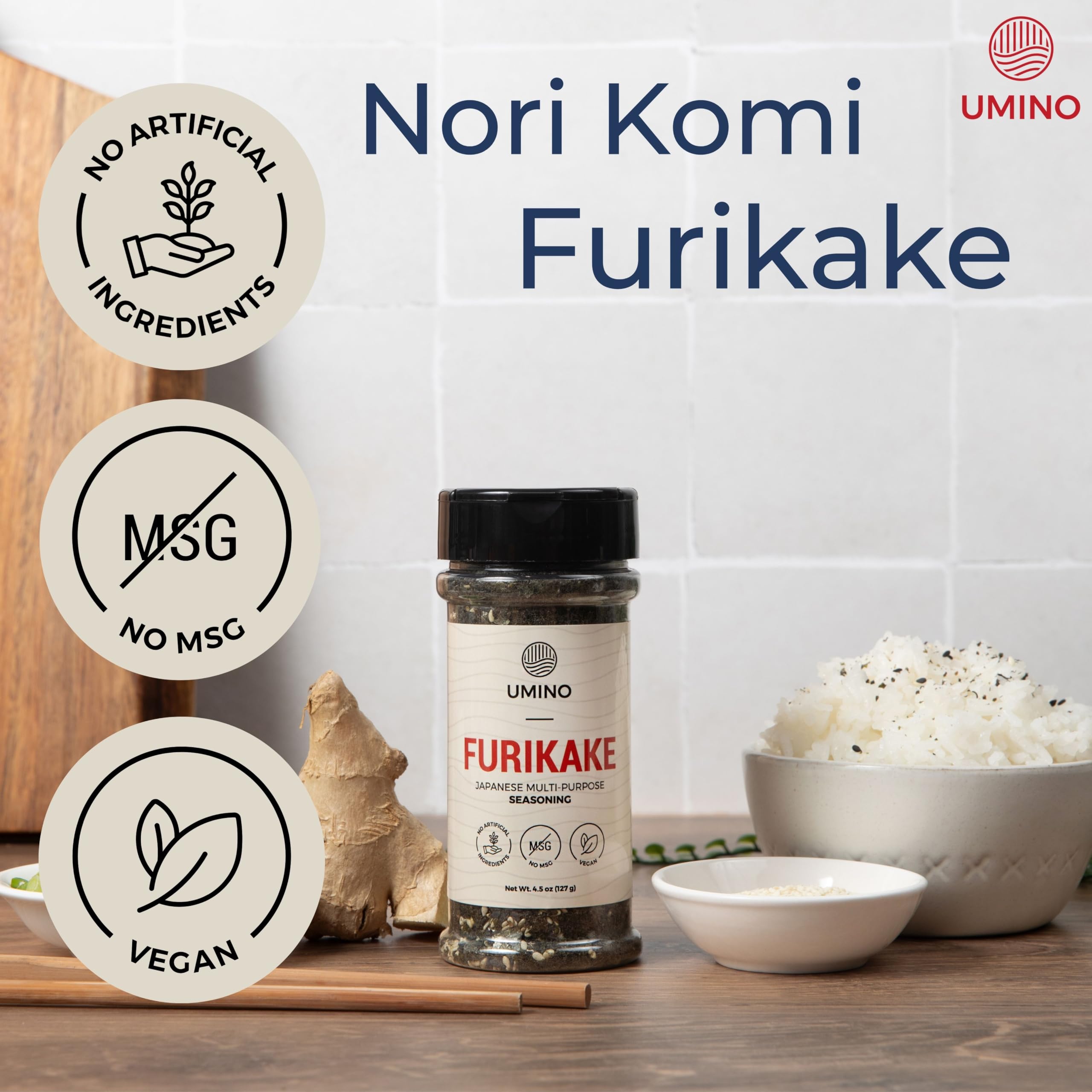 Closeup of Umino Furikake with nori and sesame textures