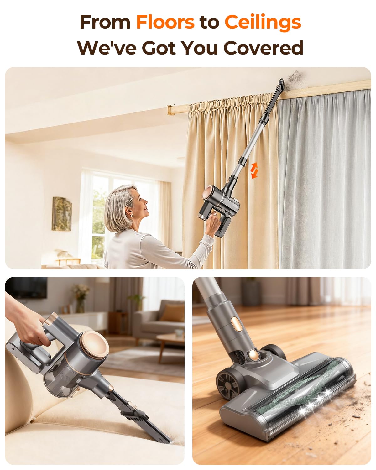 UML0 N8 cordless vacuum battery indicator highlighting battery capacity
