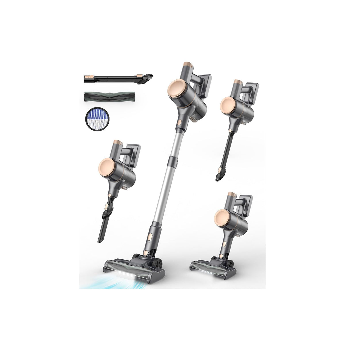 UML0 N8 cordless vacuum peach front view showing compact size for easy storage
