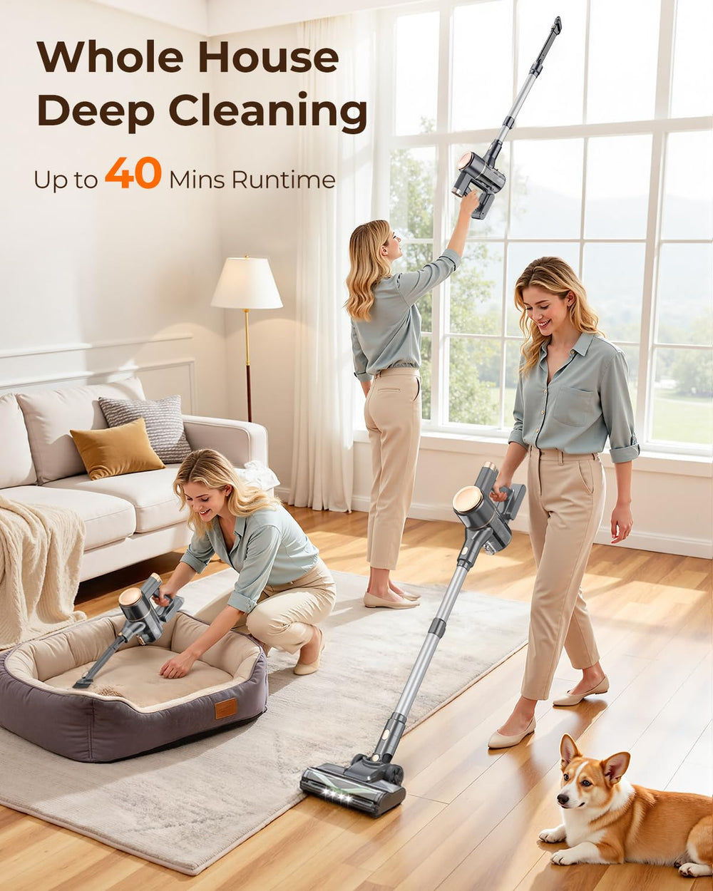 UML0 N8 cordless vacuum self-standing design for hands-free pause