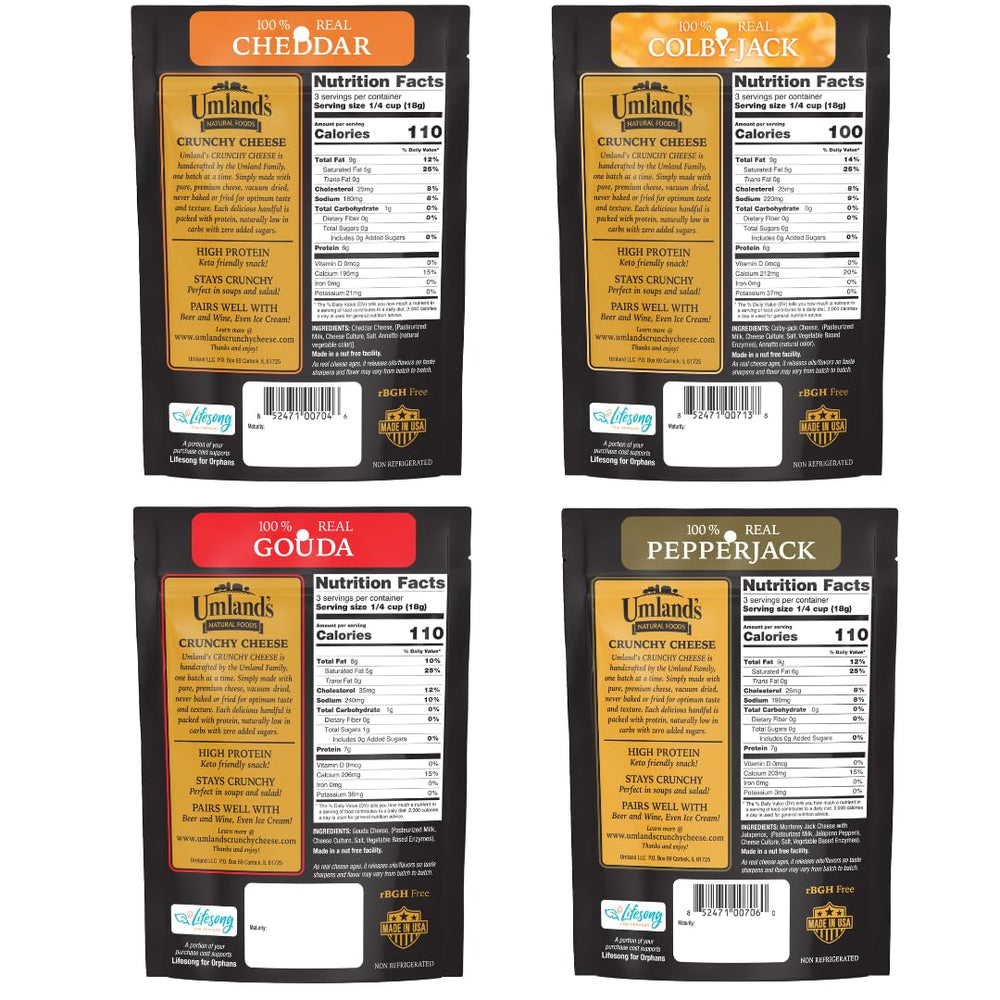 Umland's cheddar crunch image shows bold protein-rich bite.