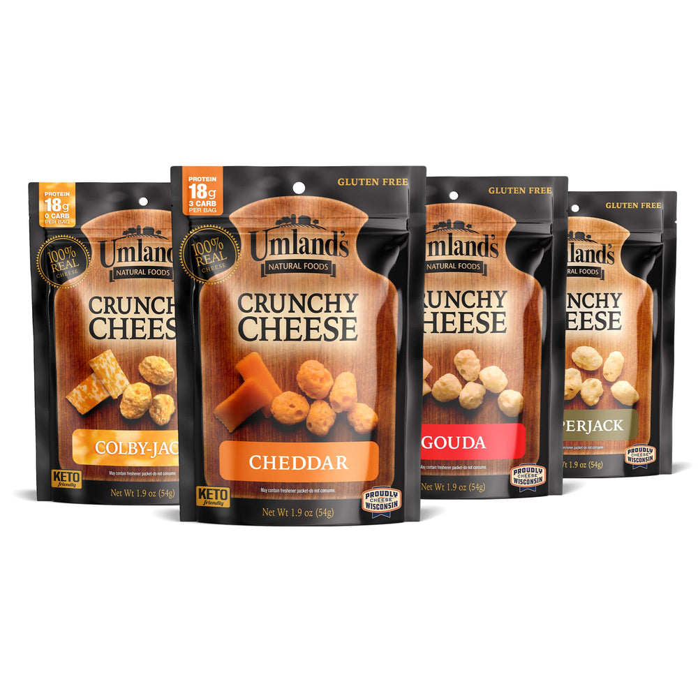 Umland's Crunchy Cheese variety pack front view, perfect for sampling flavors on the go.