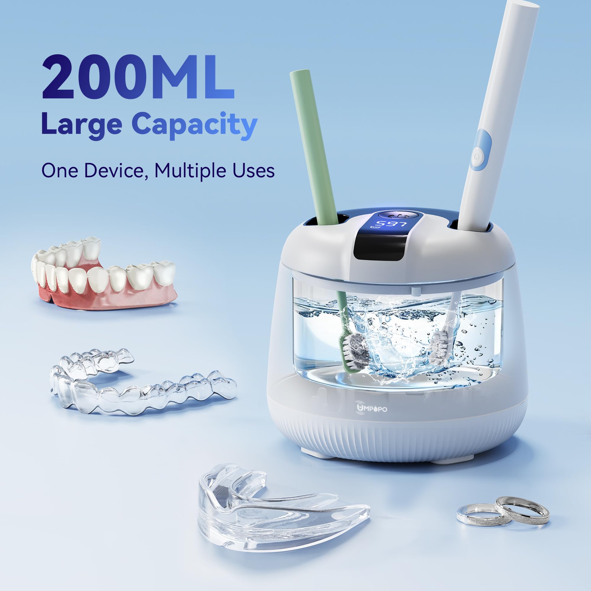 UMPOPO ultrasonic cleaner portable design for travel and on-the-go use.