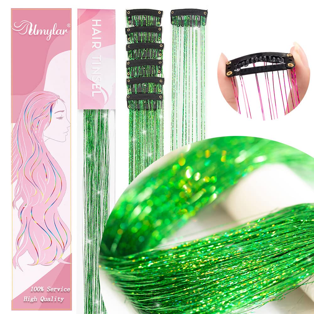 Umylar 20-inch glitter fruit-green tinsel extensions for quick, dramatic highlights