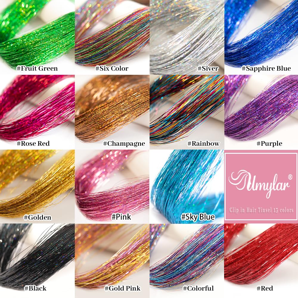 Umylar clip-in tinsel with metal clips for quick install and removal.