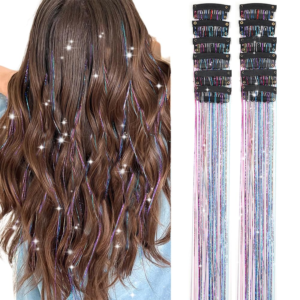 Umylar hair tinsel clip-in 20in extensions in vibrant colors for instant sparkle.
