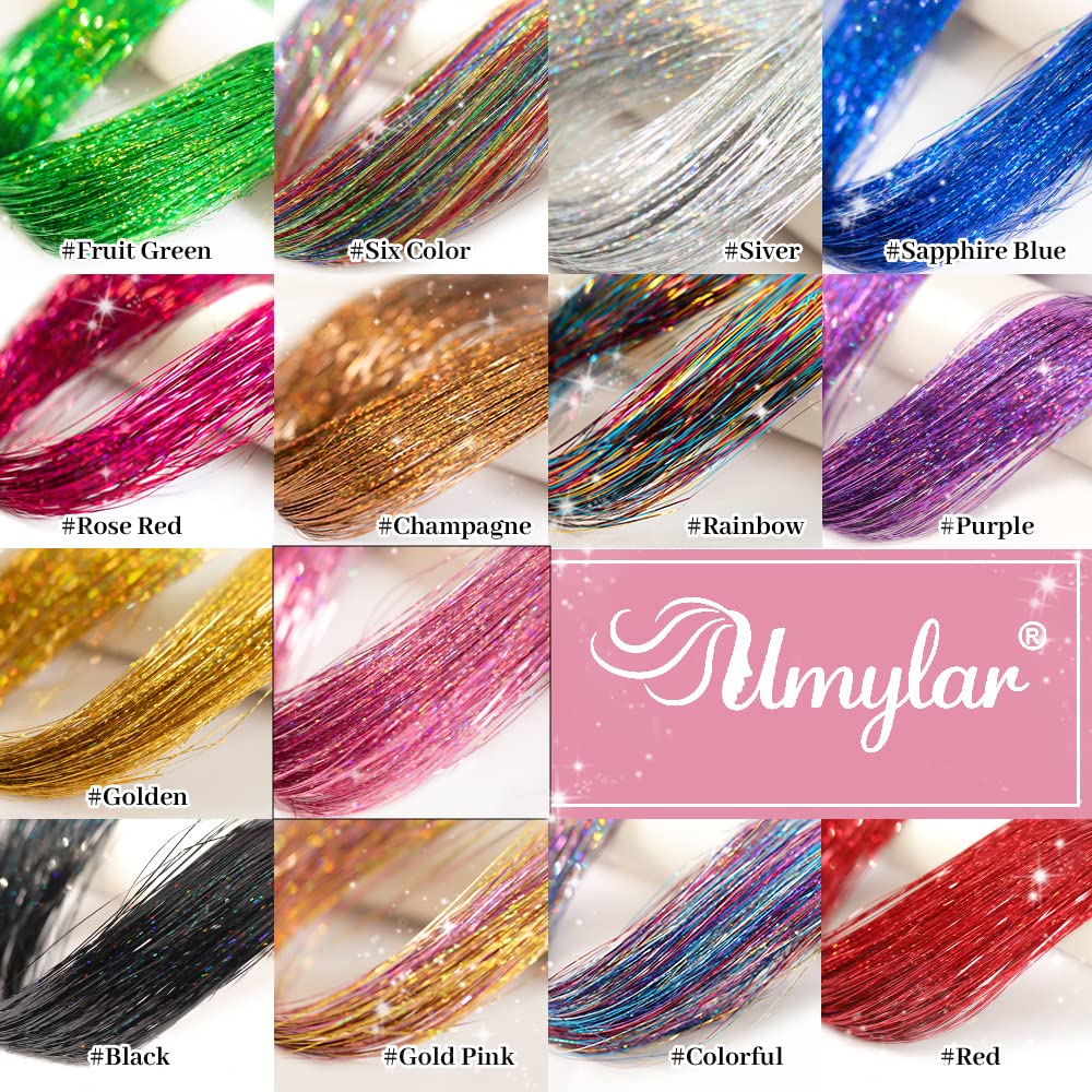 Umylar green tinsel hairstyle for festivals and celebrations