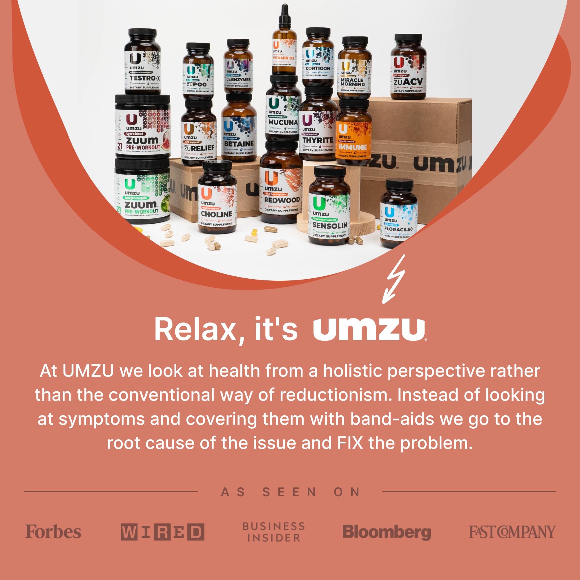 UMZU Redwood immune-health graphic emphasizes vitamin C and botanicals.