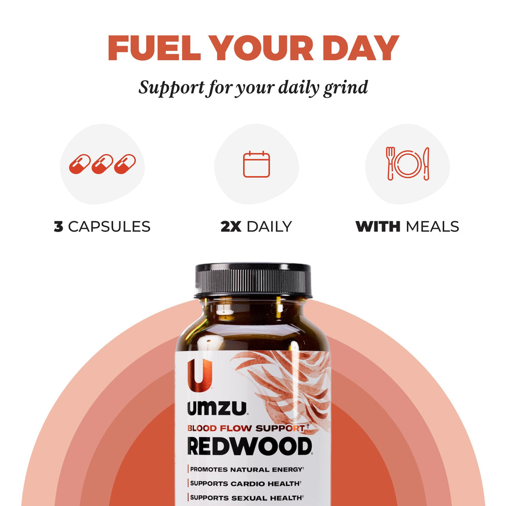 UMZU Redwood vitamin C graphic communicates immune wellness alongside natural botanicals.