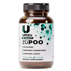 UMZU zuPOO bottle label close-up highlighting gut support ingredients