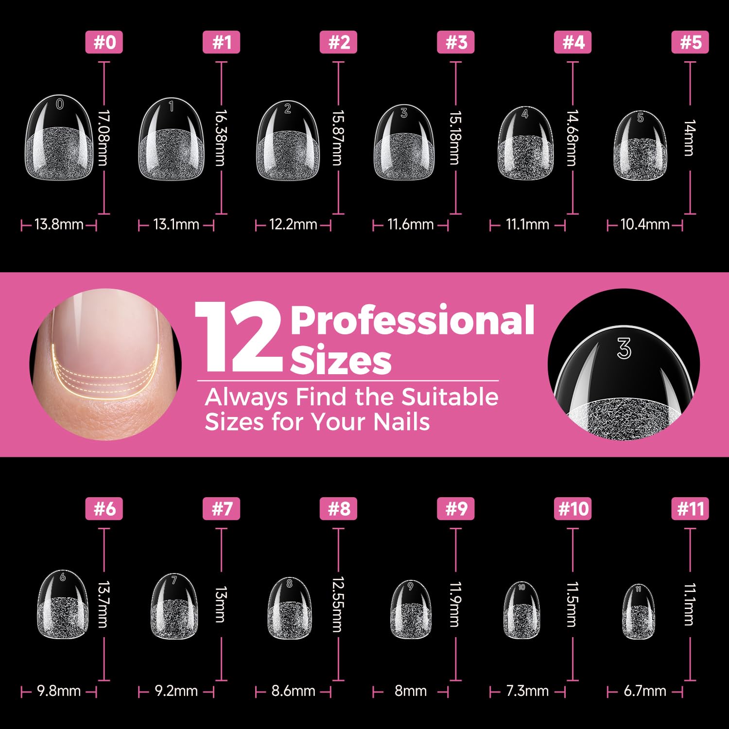 UNA GELLA 12-sizes collection providing fit options for various nail beds.