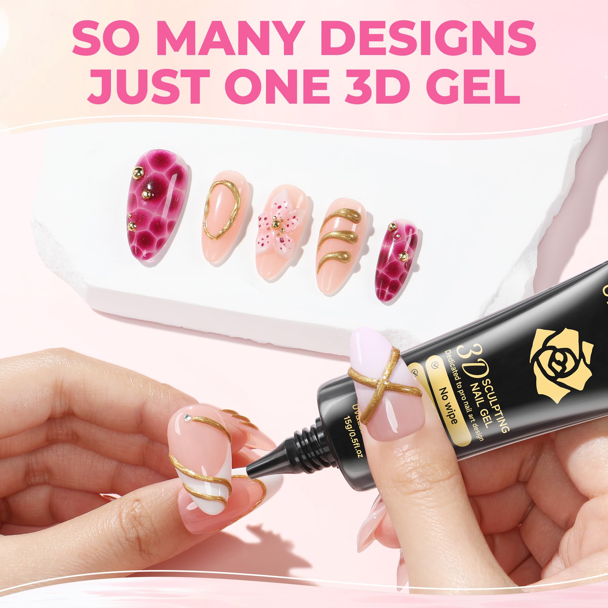 UNA GELLA 3D nail art with flowers and bows for intricate embellishments