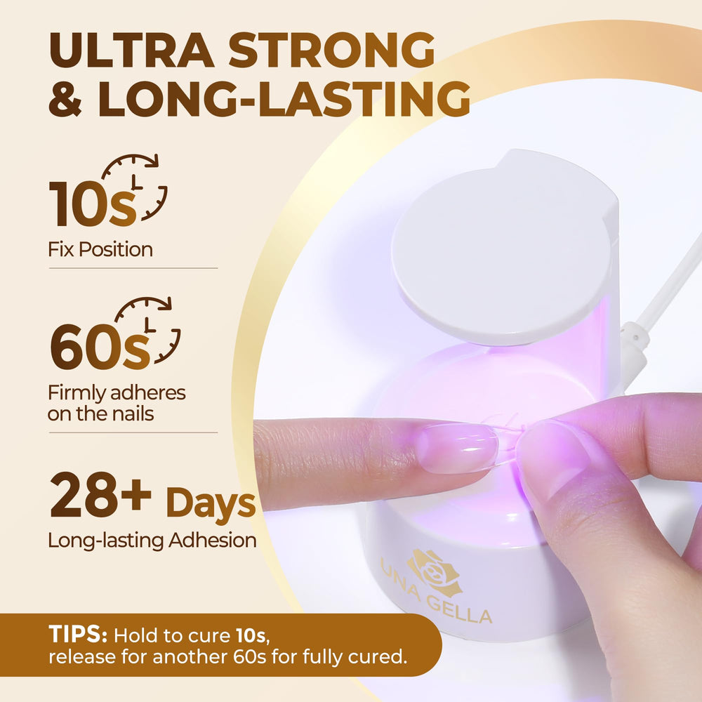 UNA GELLA 9 in 1 glue application scene for precise nail art.