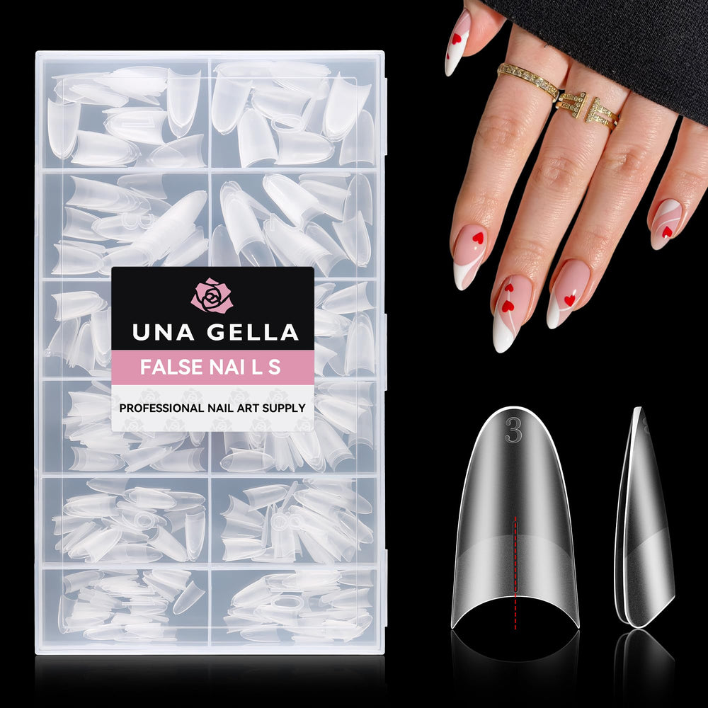 UNA GELLA almond gel nail tips 504pcs for salon-ready nail art.