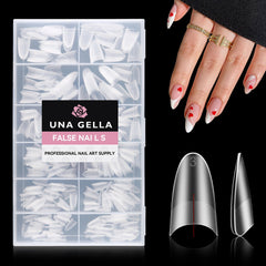 UNA GELLA almond gel nail tips 504pcs for salon-ready nail art.